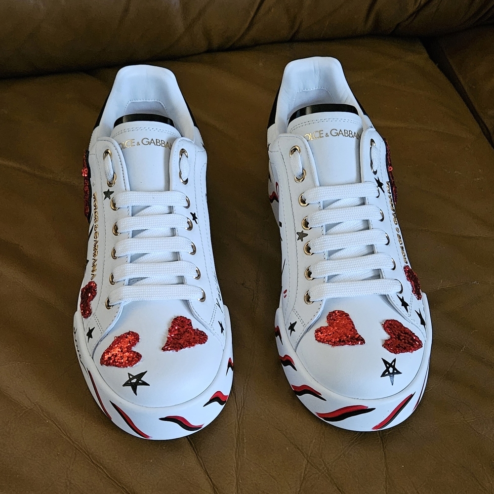 New Women's Dolce & Gabbana Portofino Nappa Calfskin Designer Sneakers Sz 8 US - Picture 7 of 16